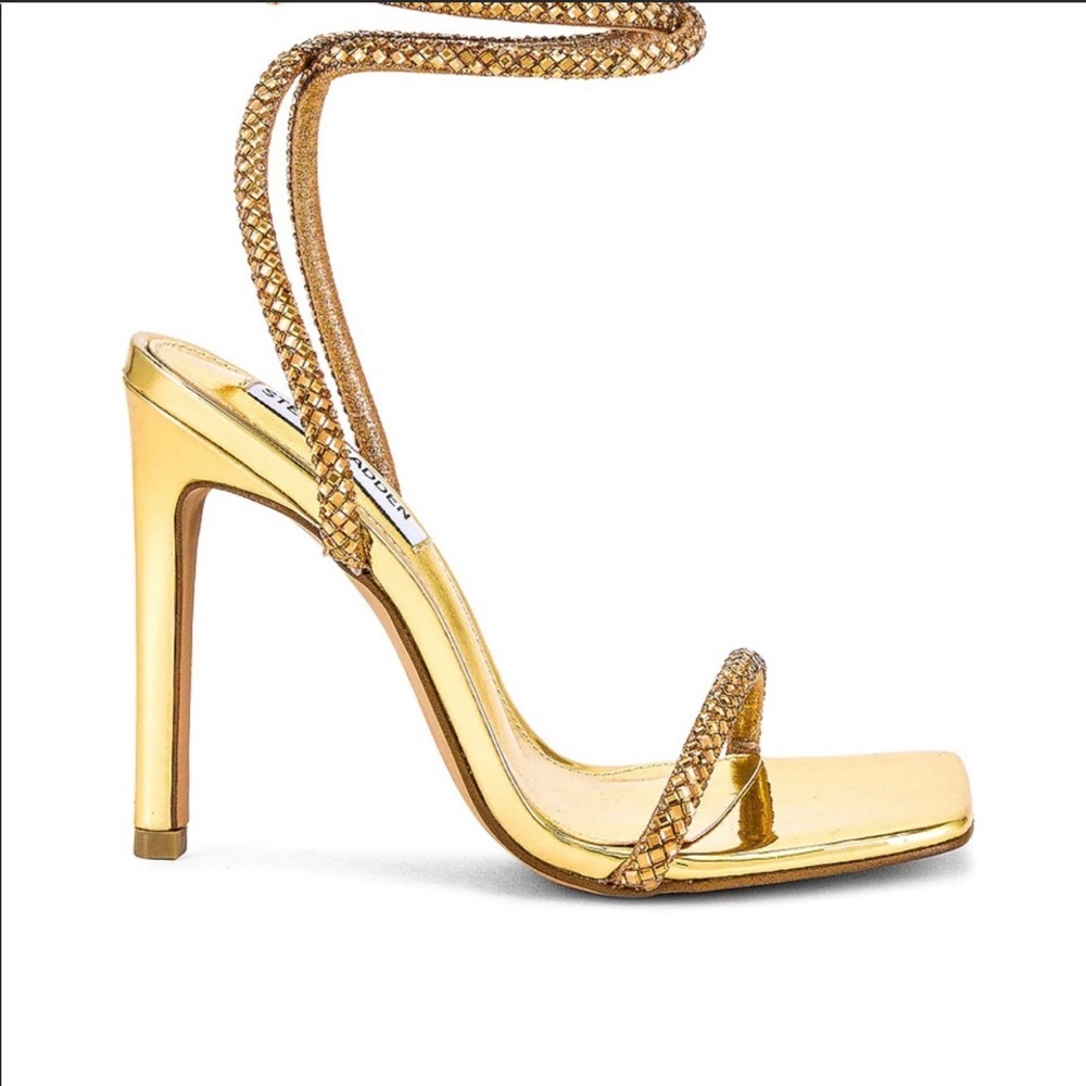 Steve Madden Uplift Heels Gold Metallic Ankle Wrap